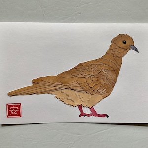 Carte de voeux aquarelle Colombe en deuil découpée à la main