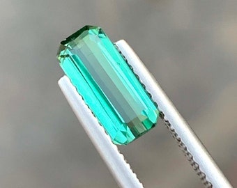 Bluish Green Tourmaline Gemstone, Emerald Cut, Afghanistan, 1.40 CT
