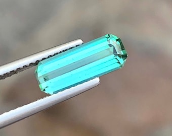 Bluish Green Tourmaline Gemstone, Emerald Cut, Afghanistan, 2.05 CT