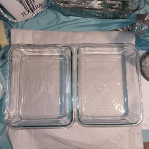 Juego de 2 cacerolas de vidrio Pyrex transparente con tinte azul