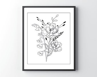 Wildflower Line Art Print, Line Art Print, Minimalist Decor, Flowers Line Drawing, Downloadable