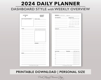 2024 Daily Planner Inserts w/ Weekly Overview, Dated Day per Page Printable Planner, DO1P Planner Page,  Personal Size Daily Agenda Template