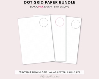 Dot Grid Paper in Black, Pink and Gray for Planners, Notebooks or Journals. Printable PDF files for A4 | A5 | Letter & Half Size planners