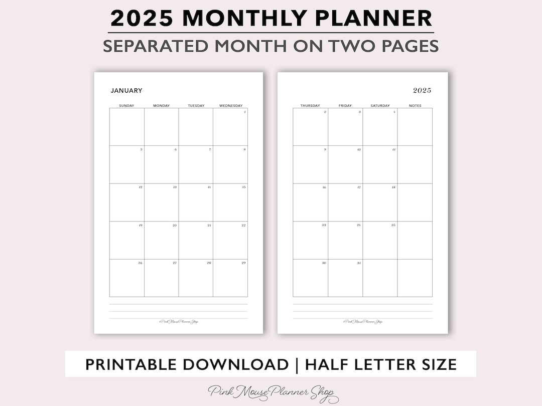 2025 Printable Monthly Planner Inserts, 2025 Monthly Calendar Template ...