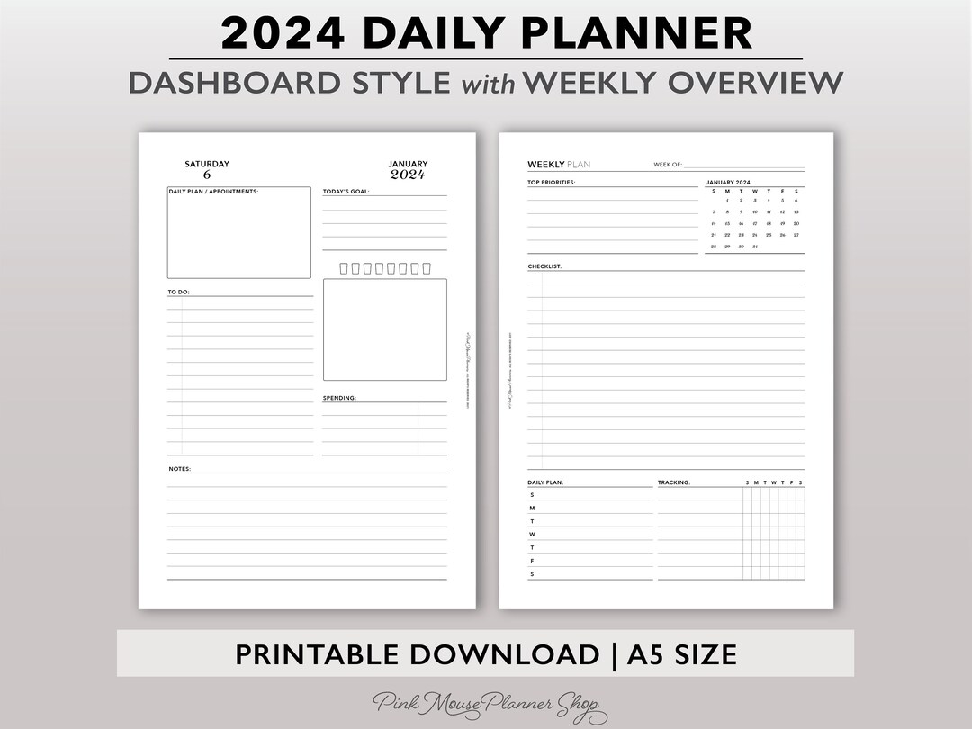 2024 Daily Planner Inserts W/ Weekly Overview, Dated Day per Page ...