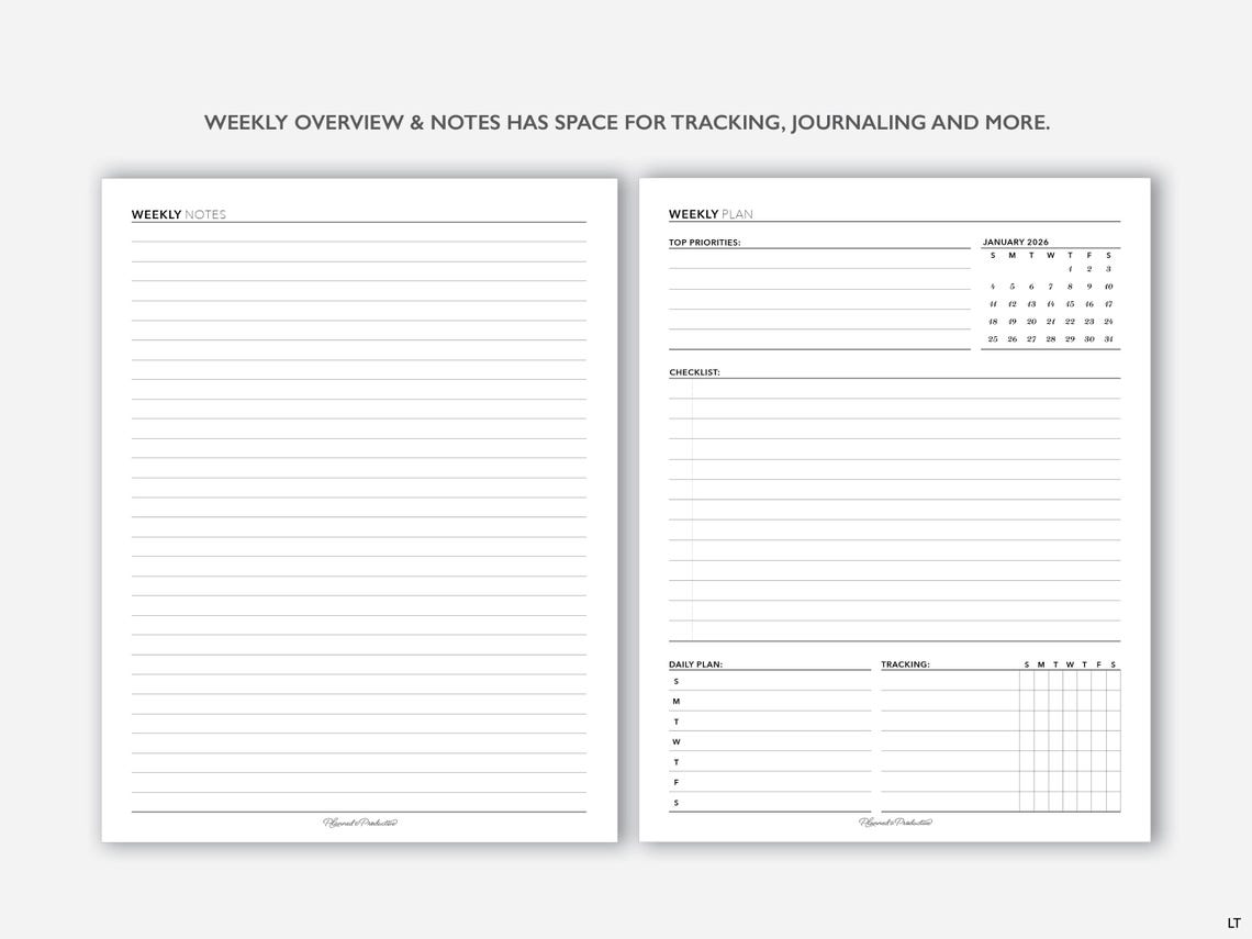 2026 Two Page per Day Daily Planner Printable W/ Weekly Overview ...