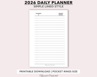 2026 Lined Daily Planner Inserts, Simple Dated Daily Journal, One Day per Page Printable Planner, Minimal Pocket Size Daily Agenda Refill