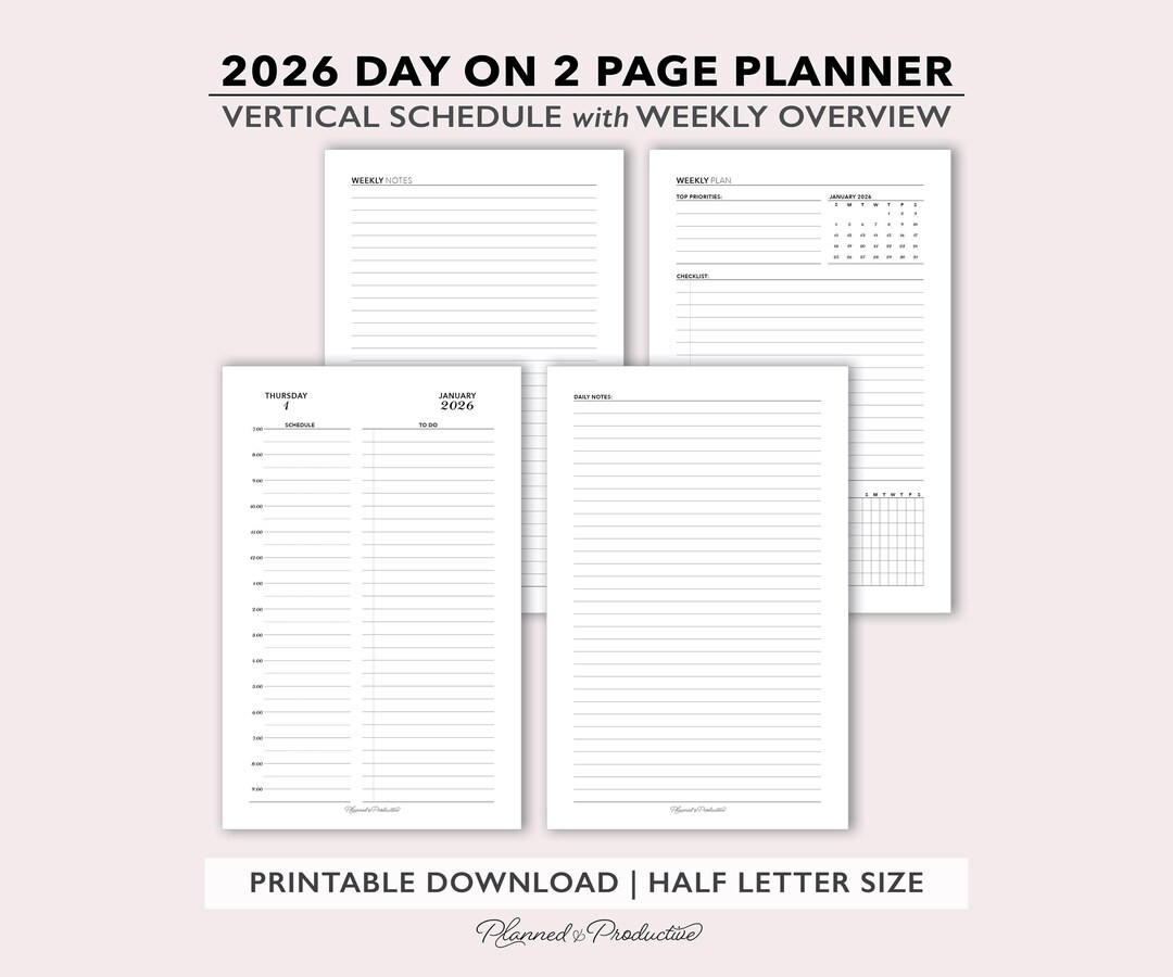 2026 Two Page per Day Daily Planner Printable W/ Weekly Dashboard ...