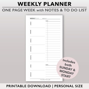  Pocket Week on 1 Page Horizontal Planner Insert Refill