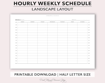 Horario semanal imprimible sin fecha, inserto de planificador de bloques de tiempo, página de planificador por horas, calendario semanal vertical, plantilla de planificador semanal en PDF