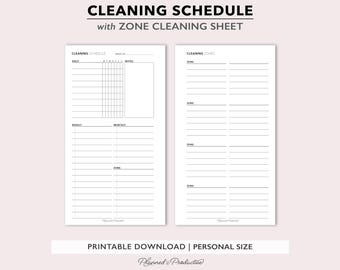 Cleaning Schedule Checklist, Zone Cleaning Insert, Printable PDF files for Personal Size Planners, Digital Download