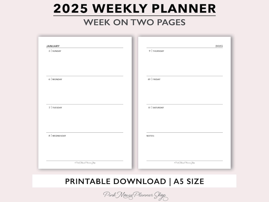 2025 Weekly Planner Printable, A5 Weekly Calendar for Ring Binders ...