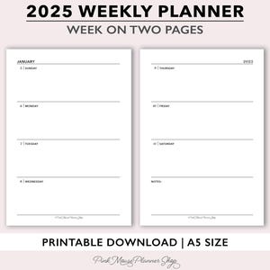 2025 Weekly Planner Printable, A5 Weekly Calendar for Ring Binders ...