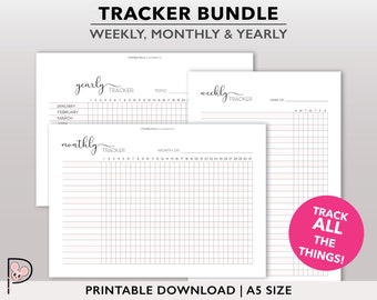 Printable Tracker Bundle Planner Insert, Weekly Tracker Page, Monthly Tracker Insert, Yearly Tracker Page, Habit Tracker, Goal Tracker
