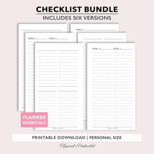 To Do and Checklist Planner Inserts in 6 layouts, Printable PDF files for Personal Size planners (Digital Download)