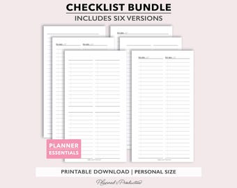 To Do and Checklist Planner Inserts in 6 layouts, Printable PDF files for Personal Size planners (Digital Download)