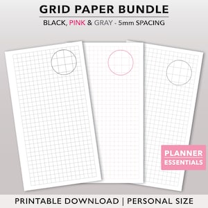 Printable Grid Paper in Black, Pink & Gray for Planners, Notebooks or Journals. Printable Graph Paper for Rings Discs or Travelers Notebooks