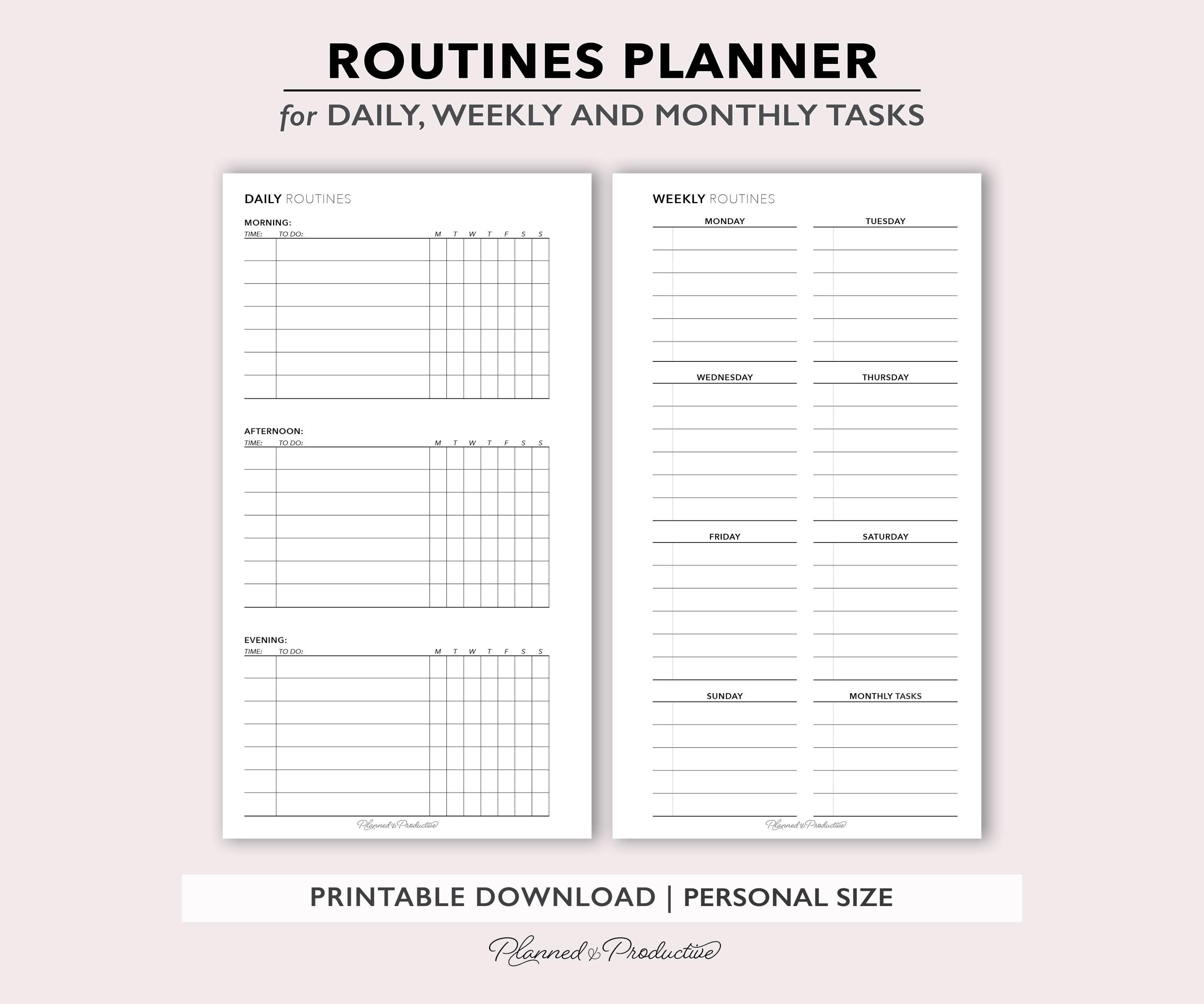 Routines Planner Printable Insert, Daily Weekly and Monthly Routine ...