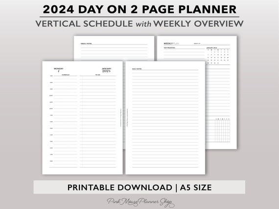 2024 Two Page per Day Daily Planner Printable W/ Weekly Dashboard