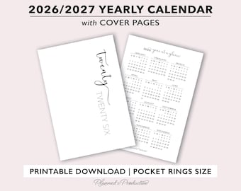 2026 | Calendrier annuel 2027 et page de couverture imprimable pour les agendas de poche, petit calendrier annuel, modèle d'agenda A7 avec anneaux de poche,