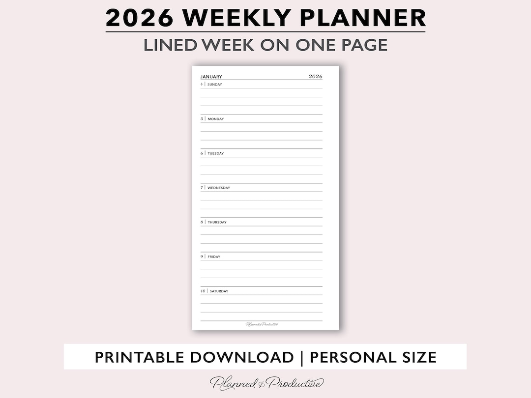 2026 Weekly Planner Printable, Lined Week per Page Agenda, Personal ...