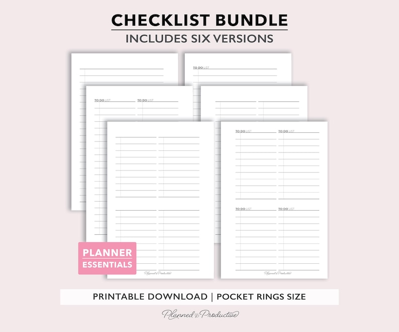 To Do and Checklist Planner Inserts in 6 Layouts, Printable PDF Files ...