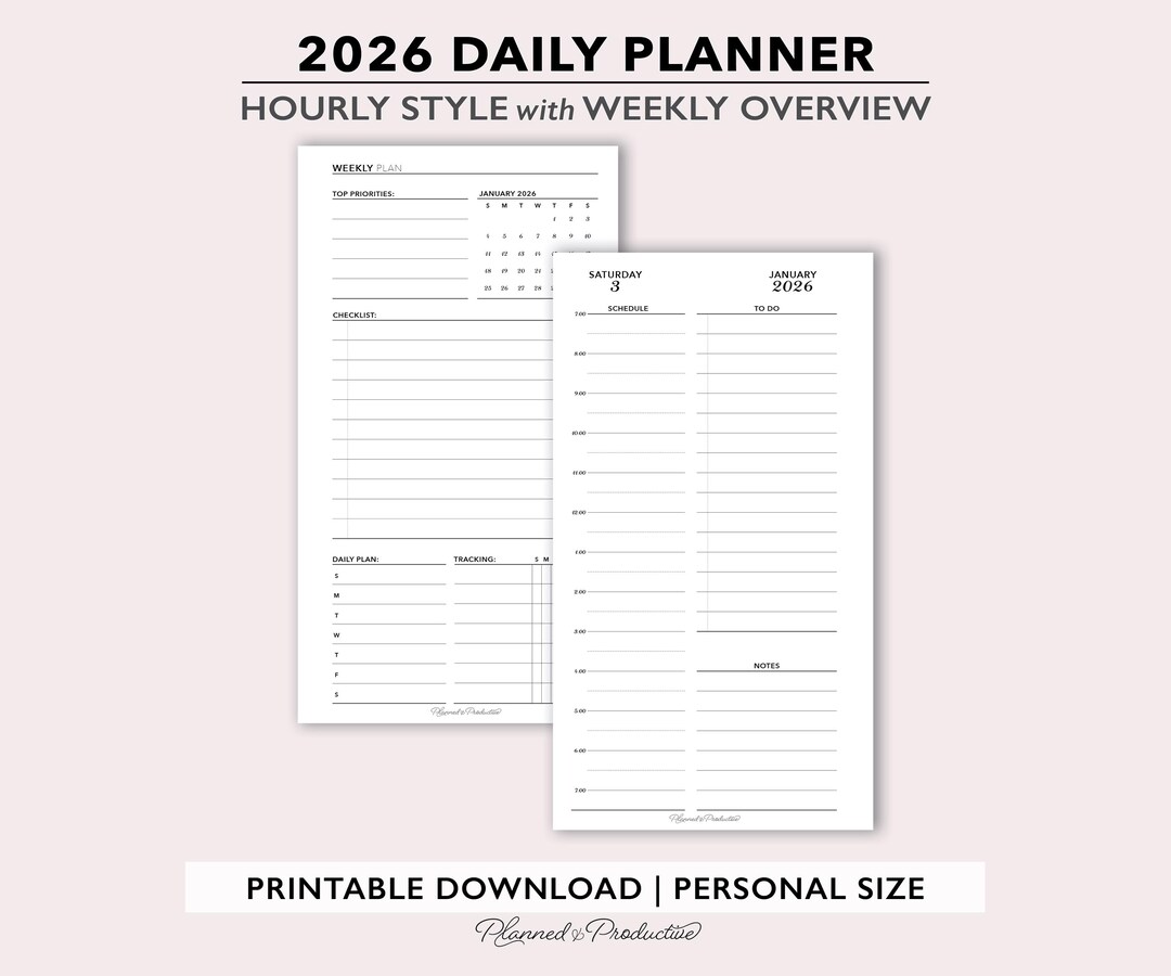 2026 Daily Vertical Timed Planner Inserts W/ Weekly Overview, Day per ...