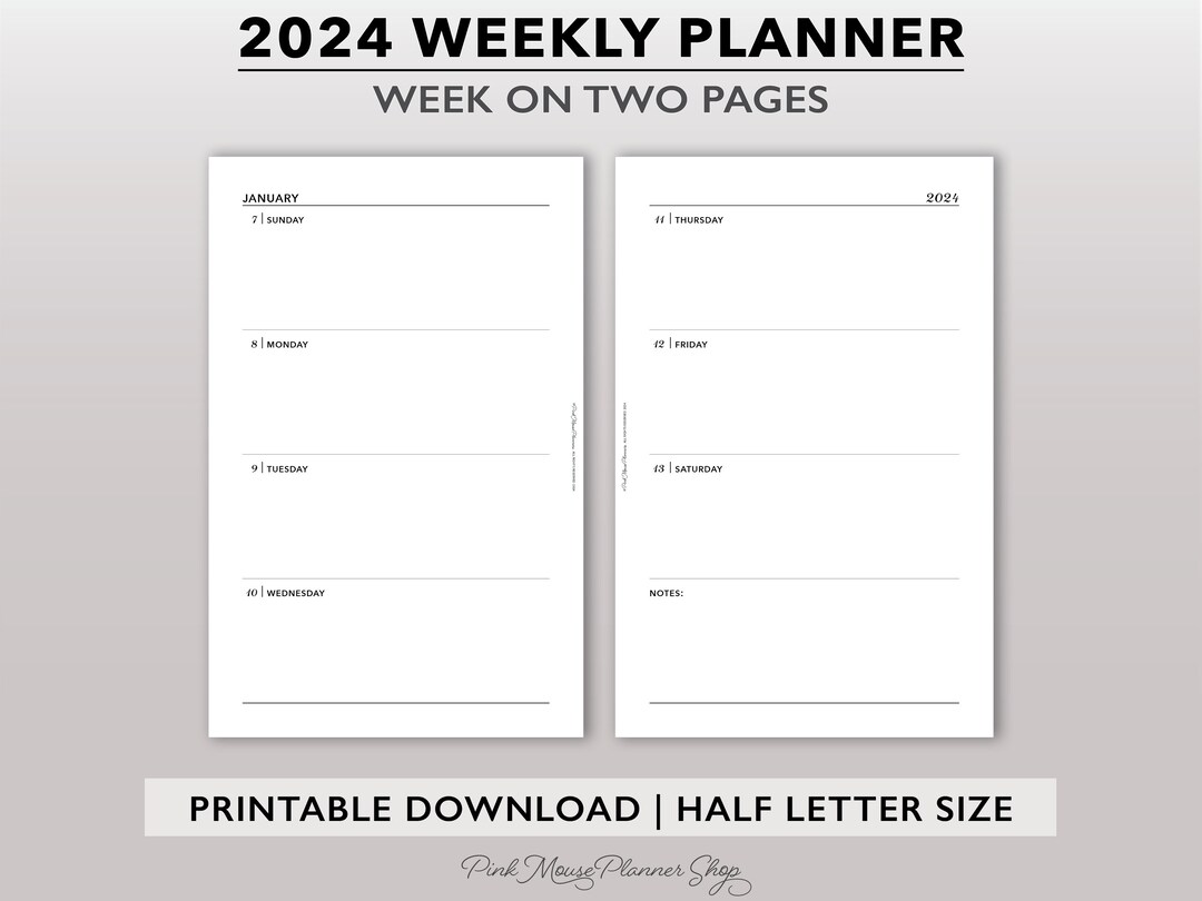 2024 Weekly Planner Printable Half Size Weekly Calendar for - Etsy UK
