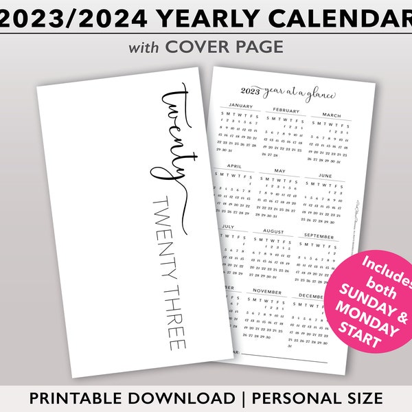2024 Yearly Calendar Personal Size - Etsy