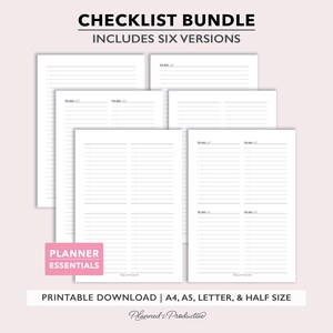 Blank To Do and Checklists, Use as Grocery List, Master Task List, and more. Printable PDF files for A4 | A5 | Letter & Half Size planners