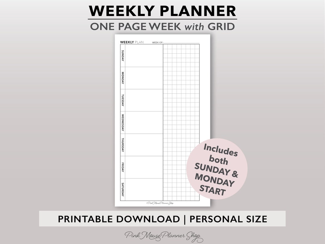 Weekly Planner Printable, Week on One Page Personal Size Planner ...
