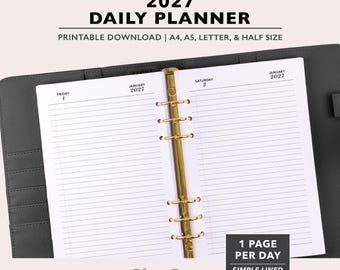 2027 Lined Daily Planner Inserts, Dated Daily Journal, Printable PDF files for A4 | A5 | Letter & Half Size, Instant Digital Download