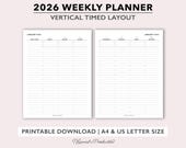 2026 Weekly Planner Printable, Timed Weekly Planner Insert, Letter Size Vertical Week on 2 Page Planner Template, A4 Timed Weekly Schedule