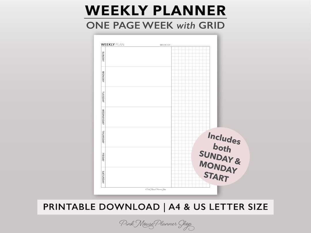 Weekly Planner Printable, Letter Size Week on One Page Planner Template ...