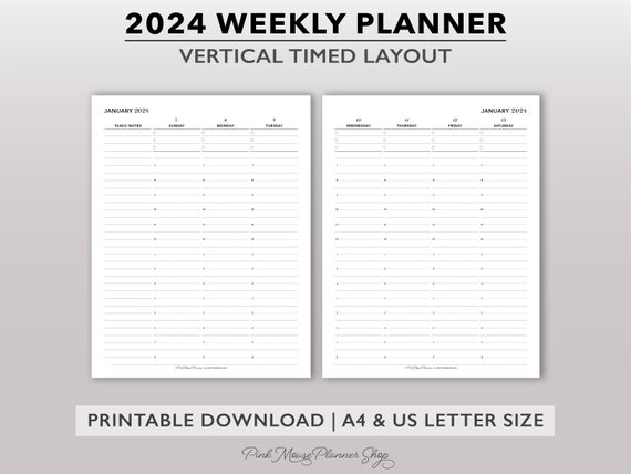 2024 WEEKLY Planner Insert Dated WO2P Horizontal Lined