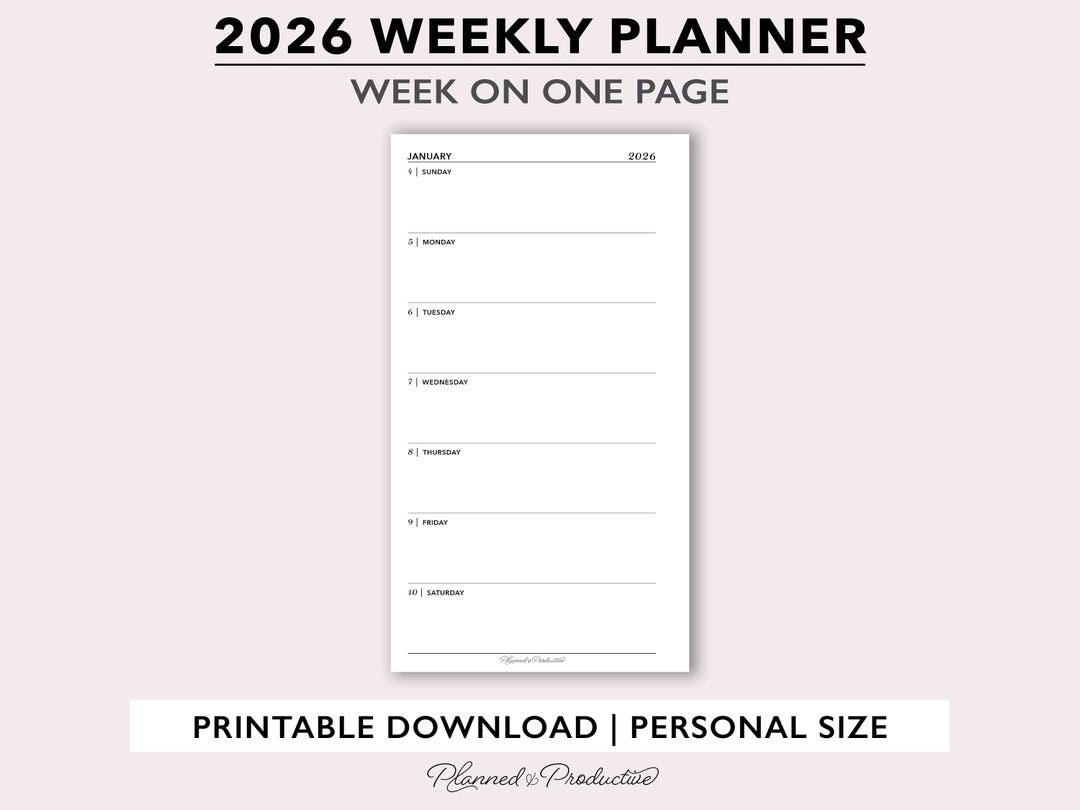 2026 Weekly Planner Printable, Week per Page Agenda, Personal Size ...