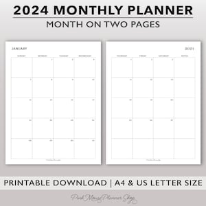 2024 Monthly Printable Planner Inserts, Month on 2 Pages MO2P Calendar ...
