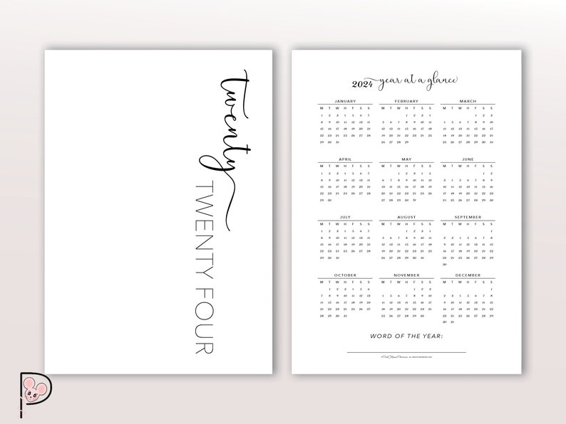 2023 2024 Yearly Calendar & Cover Page Printable for A4 A5 - Etsy