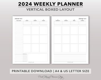 2024 Vertical Weekly Planner Printable, 2024 Planner Template, Big Week on 2 Page Planner Insert for Letter & A4 Discbound or Ring Binders.