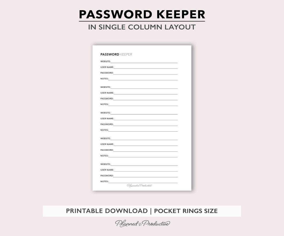 Password Key Rings Printable Password Keeper, Personal Information Manager, Printable PDF ...