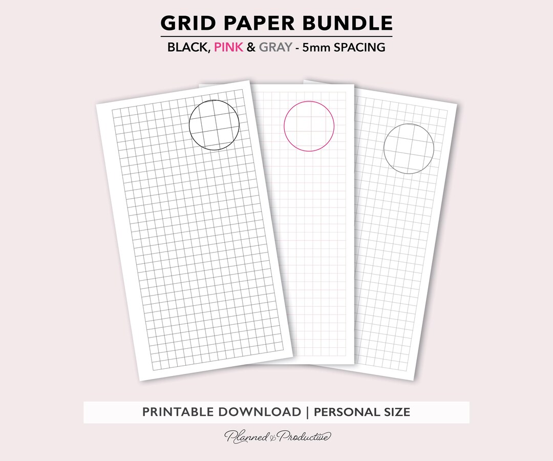 Grid Paper in Black Pink & Gray for Planners Notebooks or Journals ...