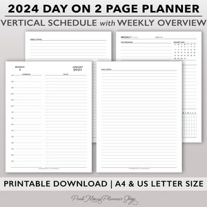 2024 Two Page per Day Daily Planner Printable w/ Weekly Dashboard & Notes, Day on 2 Page Planner Insert, Do2P Dated Daily Planner PDF