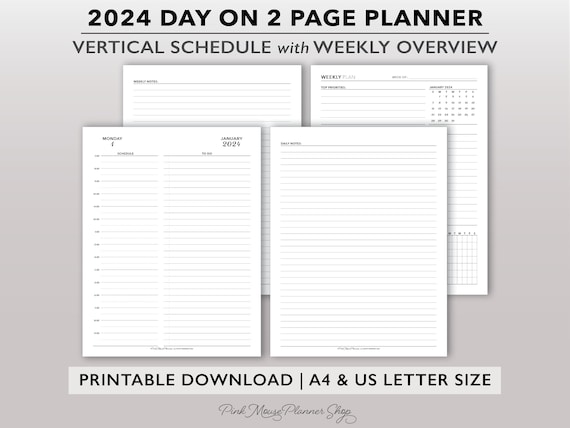 Agenda quotidien 2024 2 pages par jour imprimable avec tableau de bord et  notes hebdomadaires, insert d'agenda 2 pages jour par jour, agenda  quotidien daté Do2P PDF -  Canada