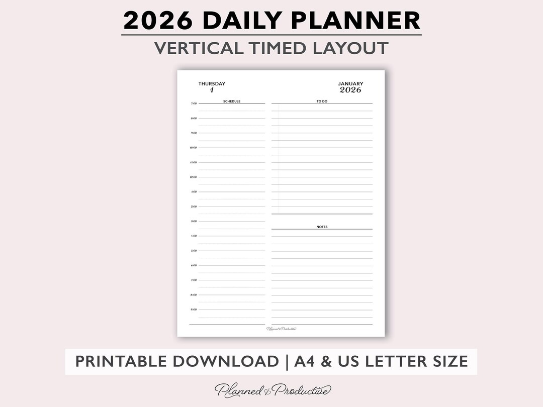 2026 Daily Planner Inserts With Vertical Timed Schedule, One Day per ...