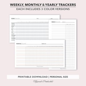 Paquete de planificador con páginas semanales, mensuales y anuales, inserto imprimible para agenda, archivos PDF para agendas de tamaño personal, descarga digital.