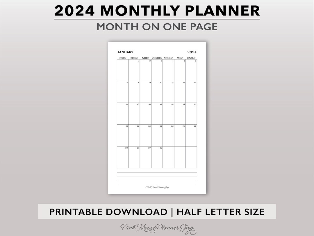 2024 Monthly Printable Planner Inserts, Month on One Page Calendar ...