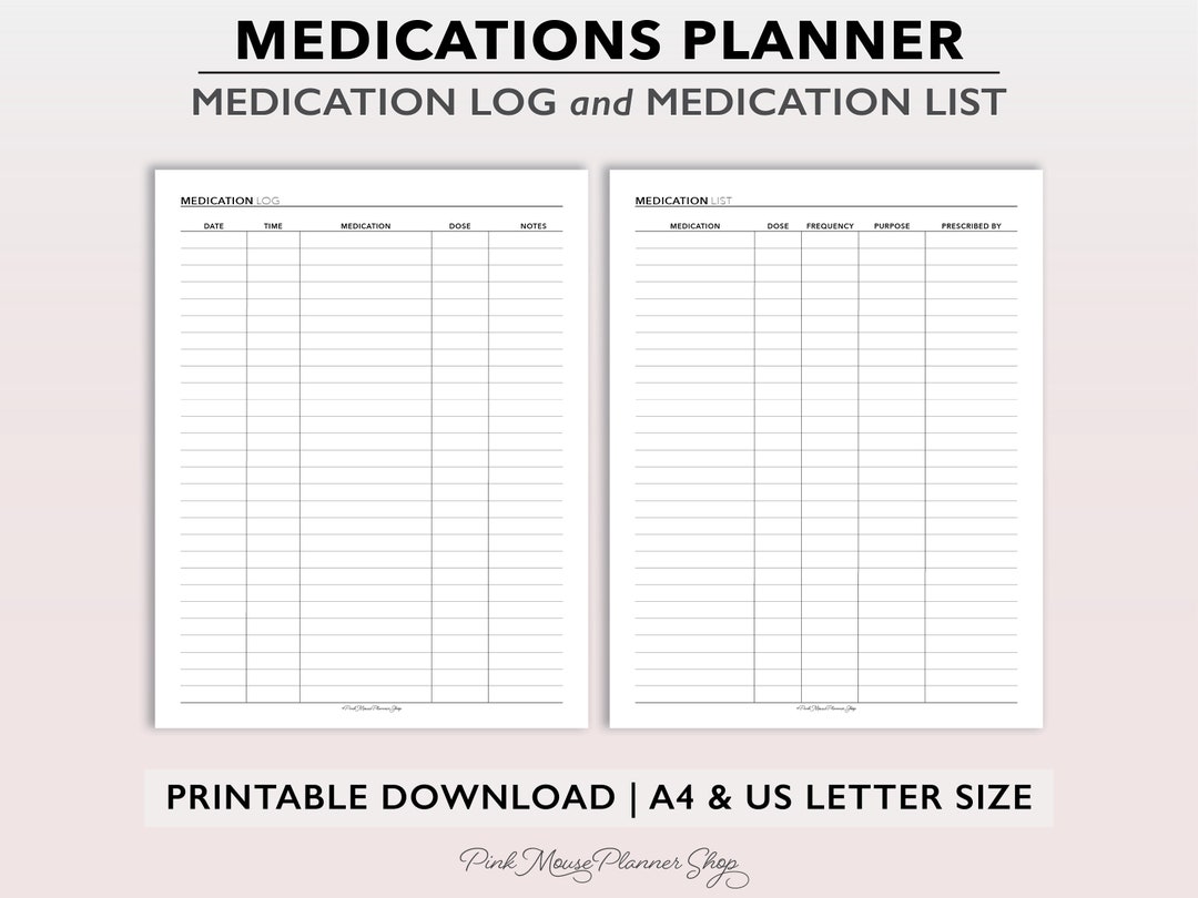 Printable Medication Log, Medication List Template, A4 | Letter Size ...
