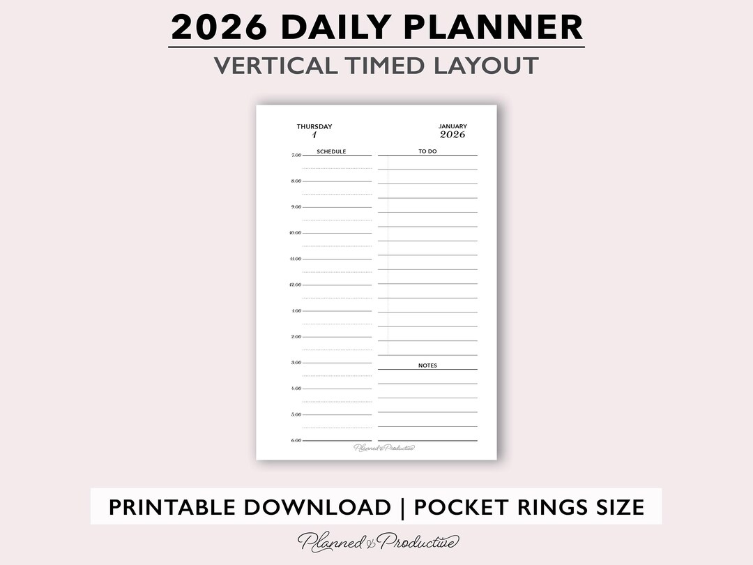 2026 Daily Planner Inserts With a Vertical Timed Schedule, One Day per ...