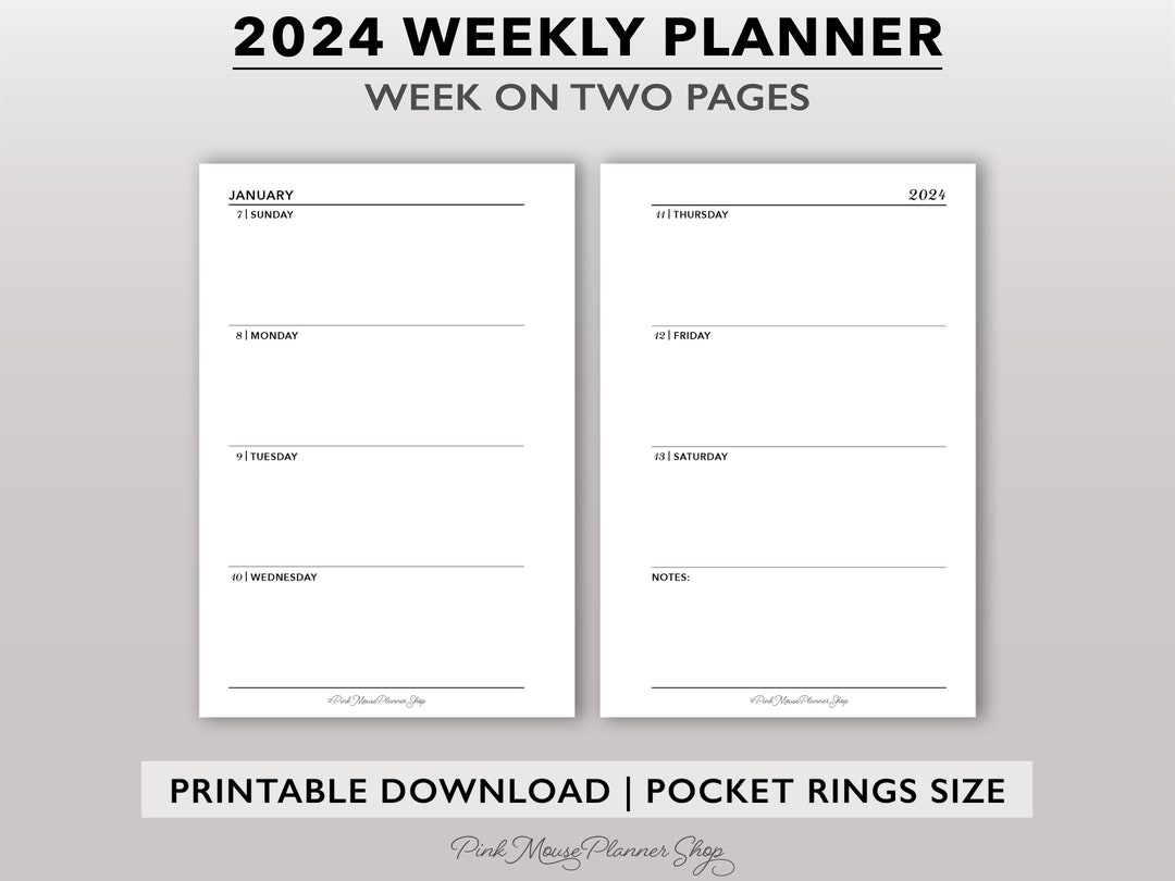 2024 Weekly Planner Printable, Horizontal Dated Weekly Calendar Page ...