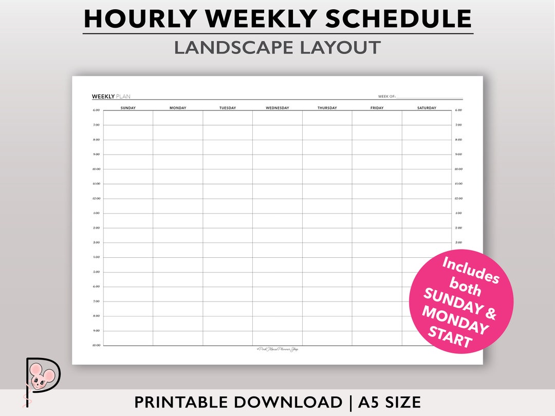 Undated Weekly Schedule Printable, Time Block Planner Insert, Hourly ...